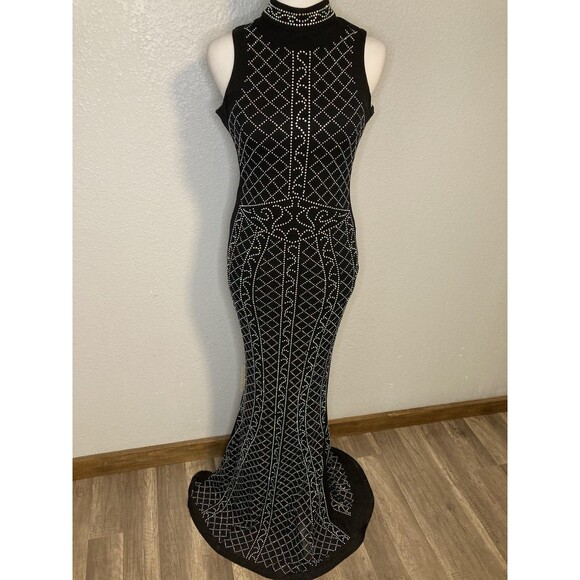 Windsor Prom Homecoming Pageant Dress Small Black Bodycon Mermaid Beaded Halter - Picture 2 of 12